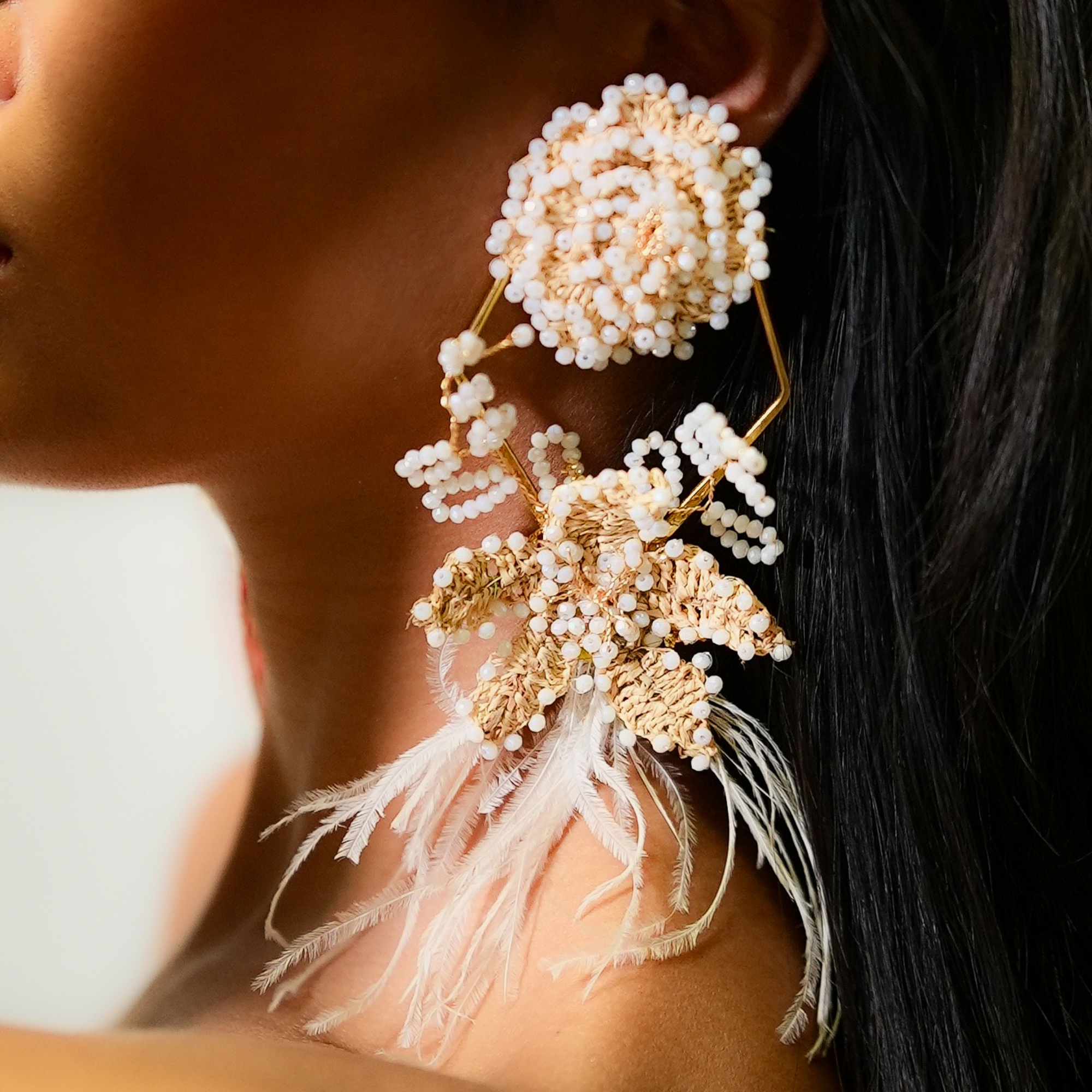 Golden Bloom Feather Earrings