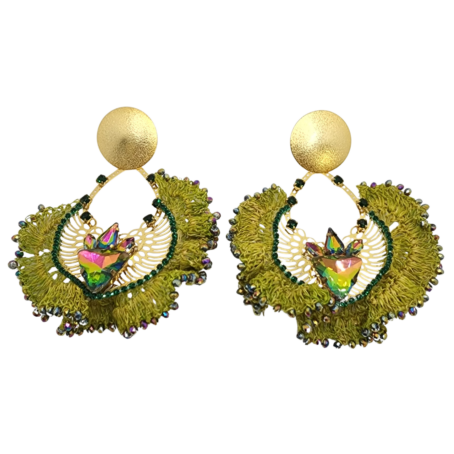 Green Splendid Half Moon Earrings