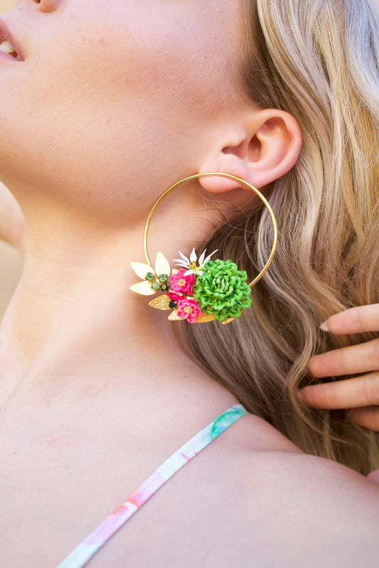 Gold Circle Flower Earring