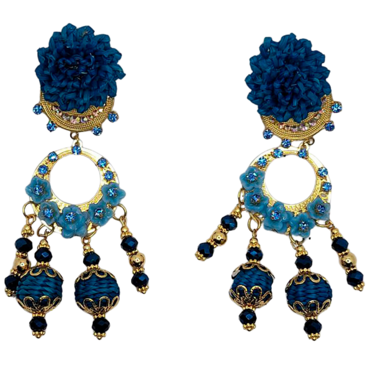 Petal Cascade Hoop Earrings Blue