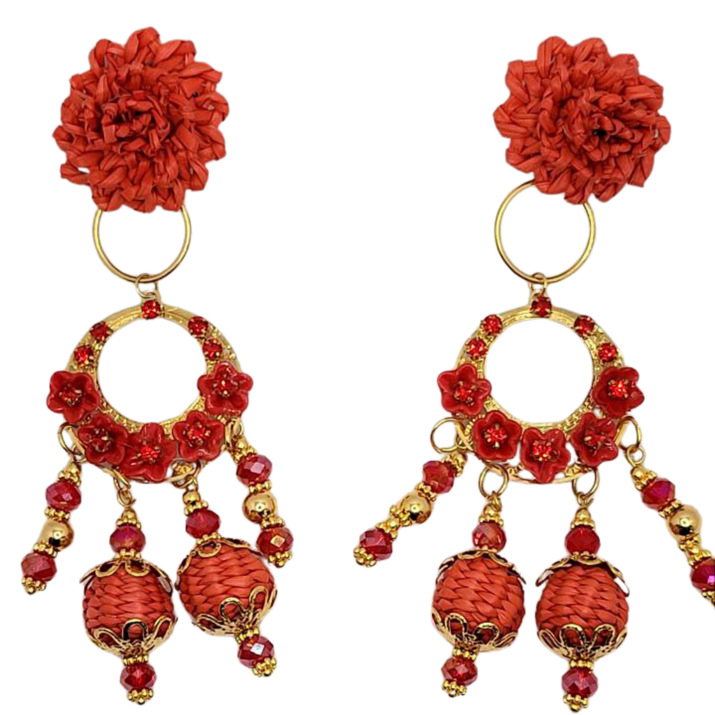 Petal Cascade Hoop Earrings Red 