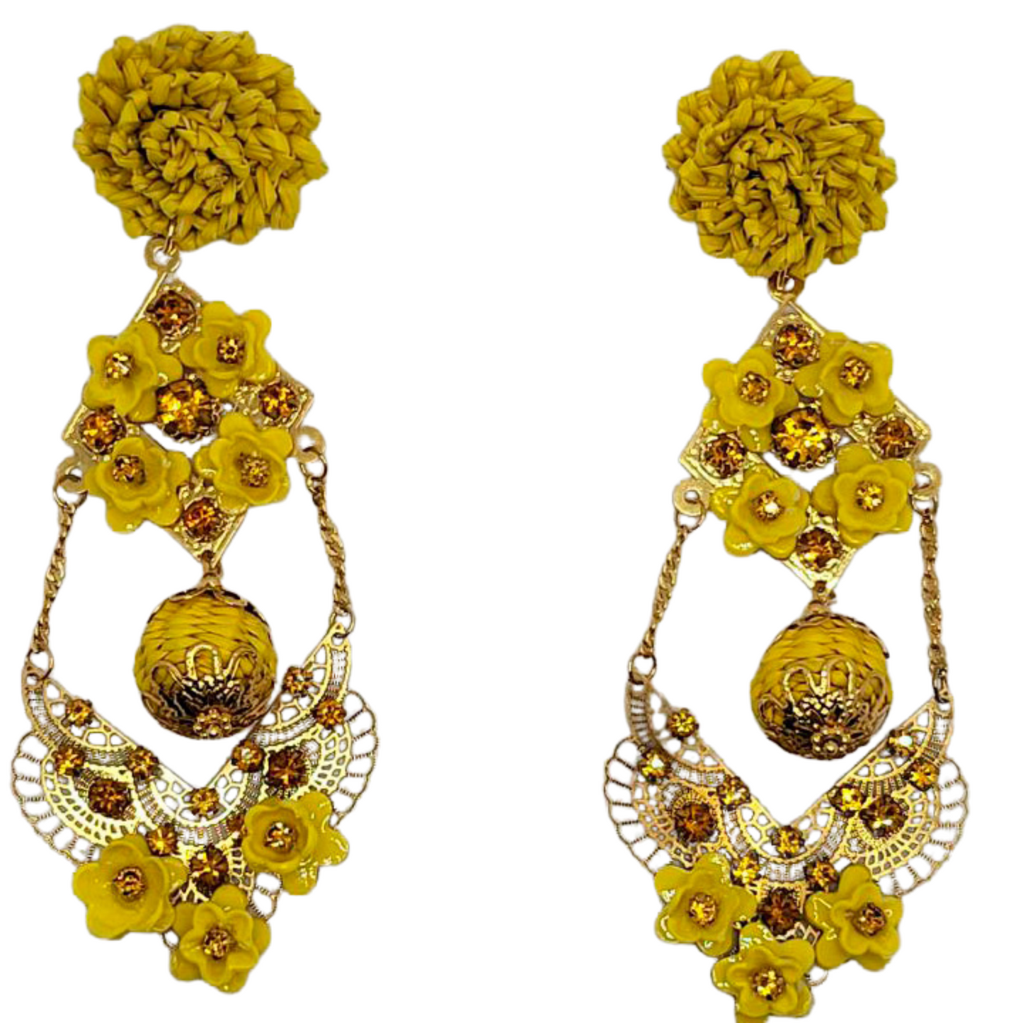 Petal Cascade Hoop Earrings Yellow