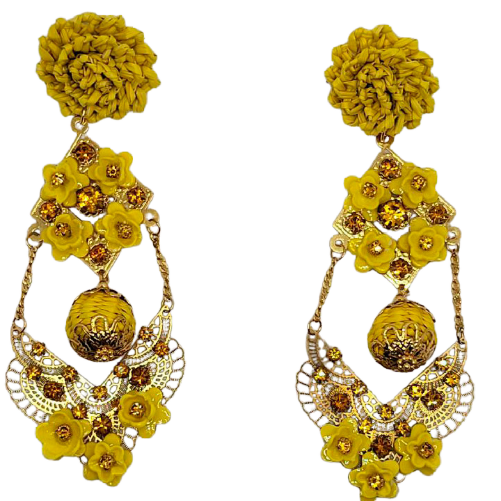 Petal Cascade Hoop Earrings Yellow