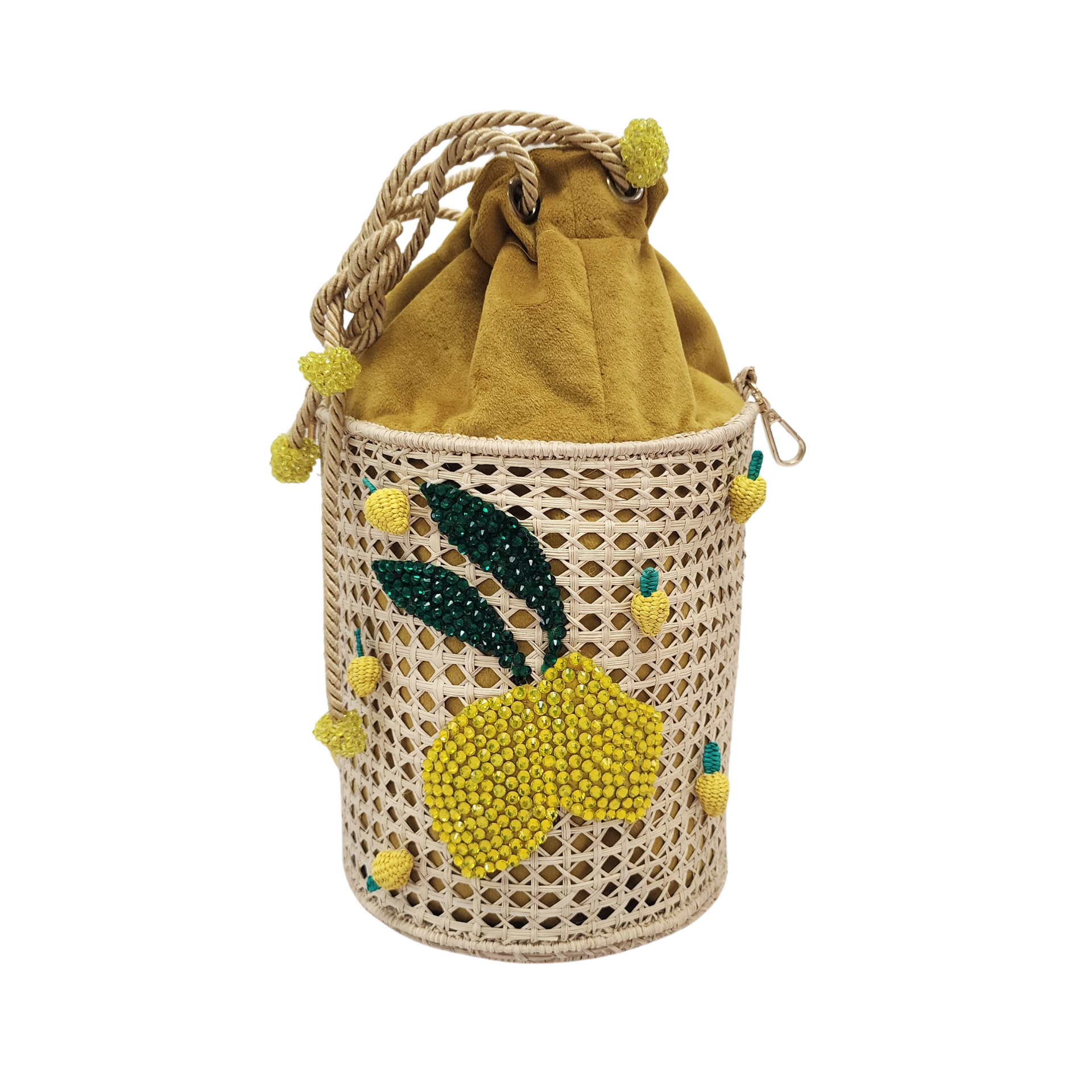 Limoncello Bag – Beaded Lemon Wicker Handbag with Suede Pouch