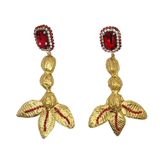 Red Crystal Gold Dangle Earrings