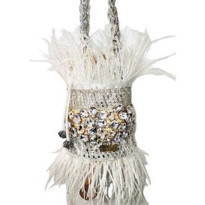 Silver & White Feather Bag