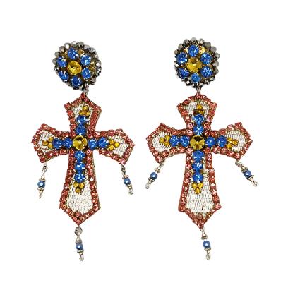 Red and Blue Cross Earrings