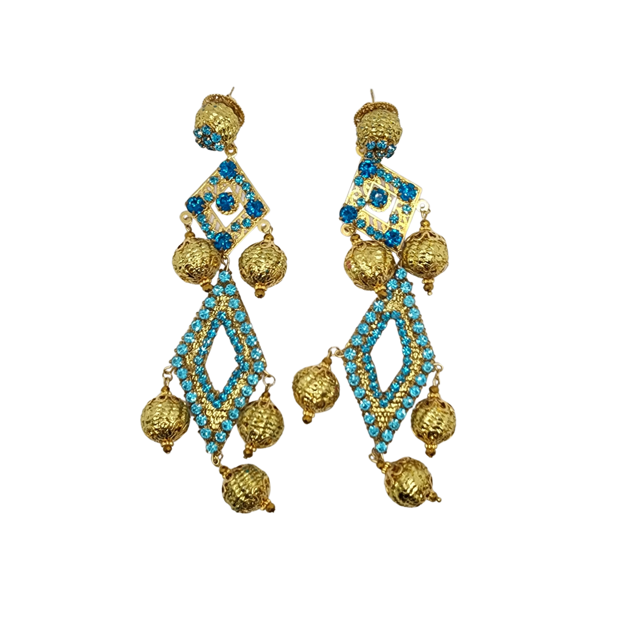 Turquoise & Gold Diamond Earrings