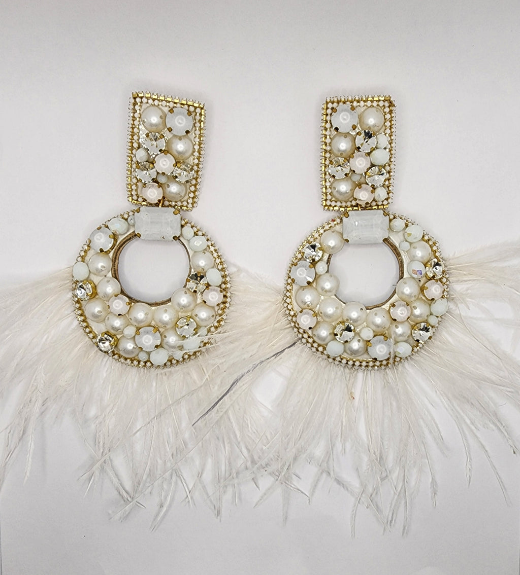 White Moon Feather Earrings