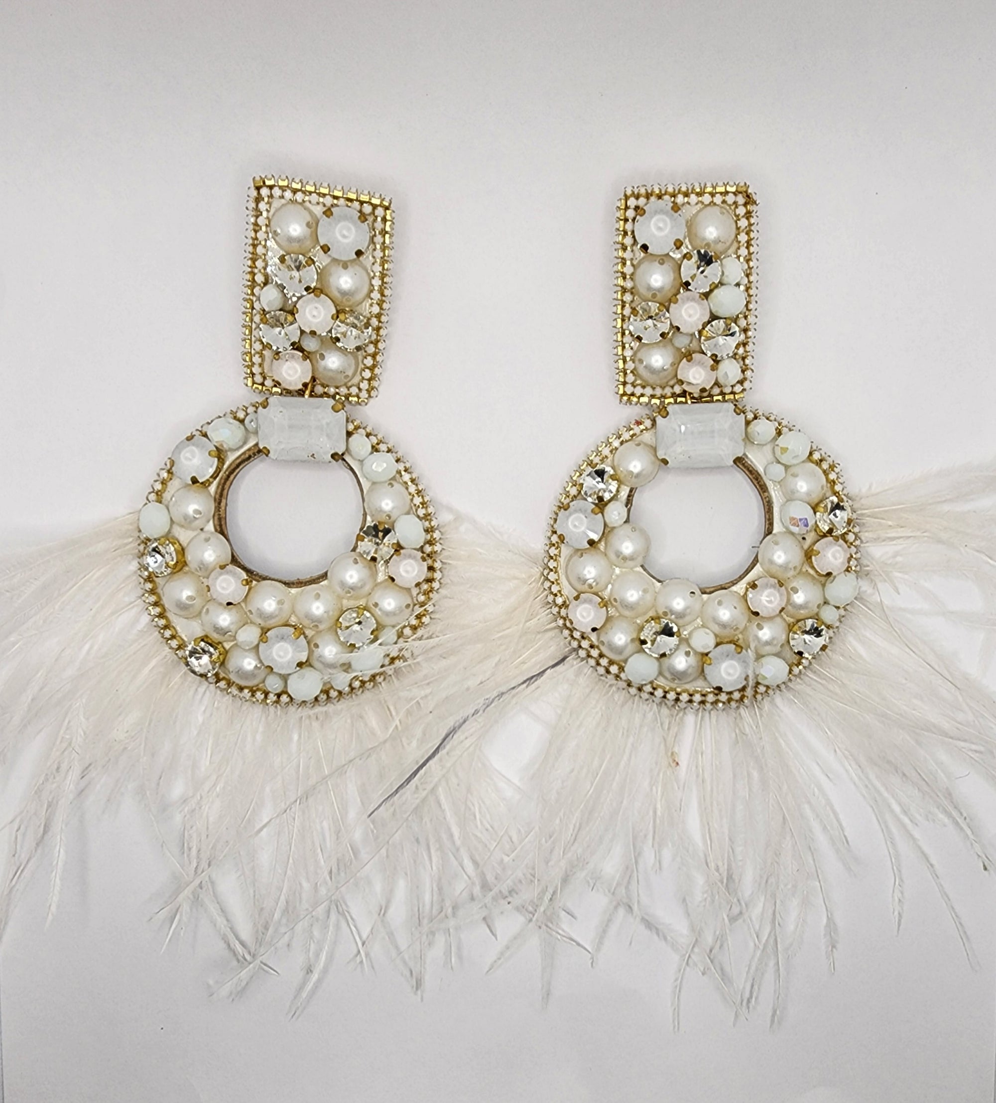 White Moon Feather Earrings