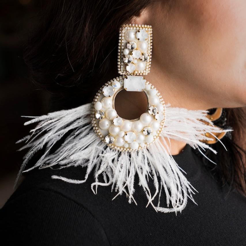 White Moon Feather Earrings 2