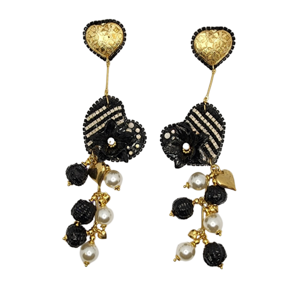 Fiber Black Heart Earrings