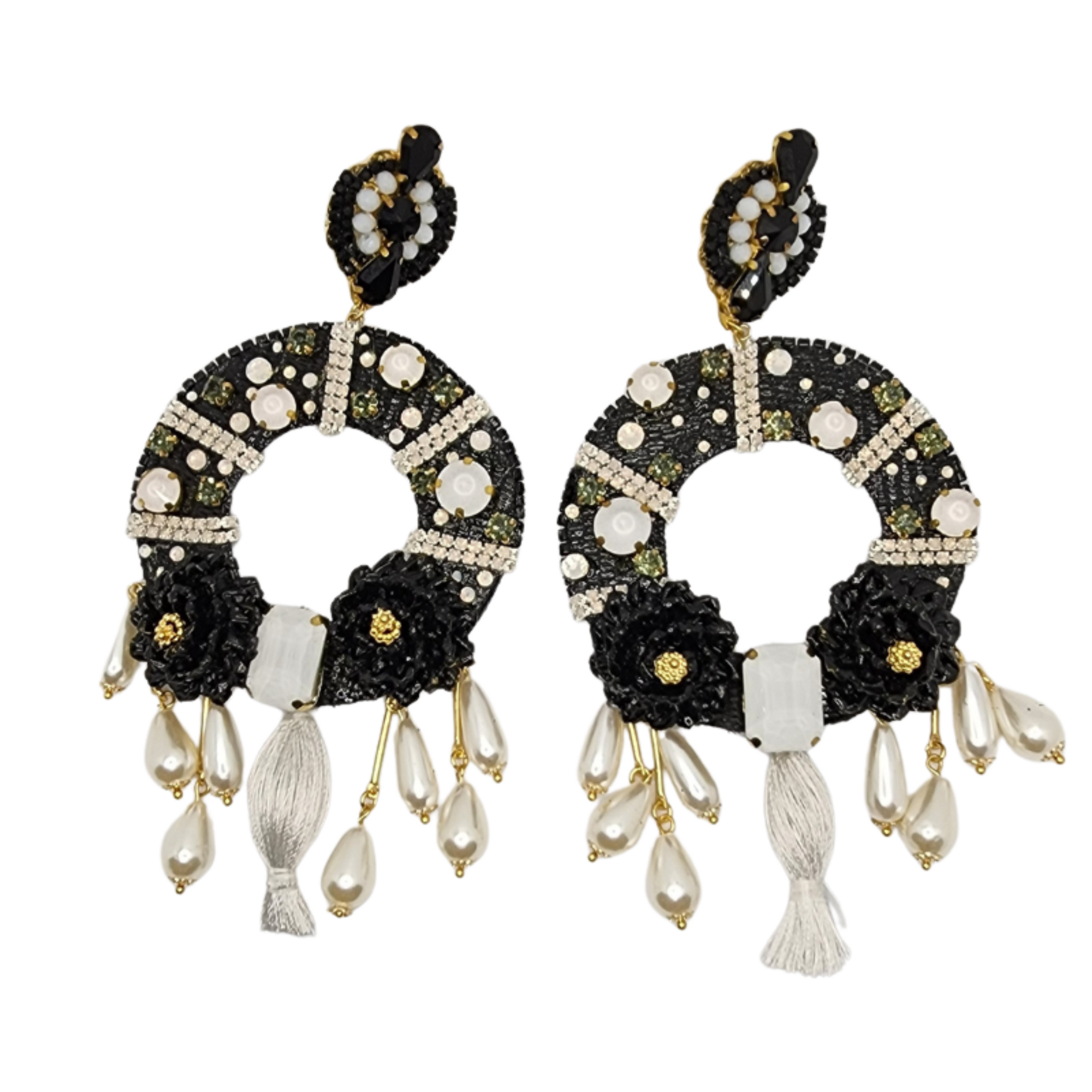 Fiber Circle Black & White Earrings