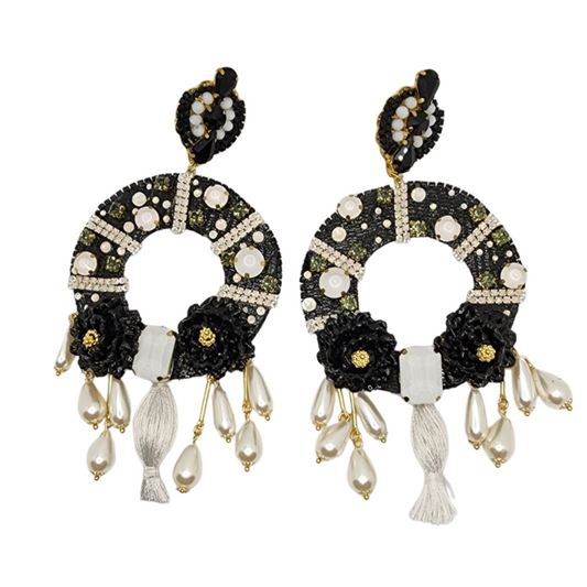 Fiber Circle Black & White Earrings