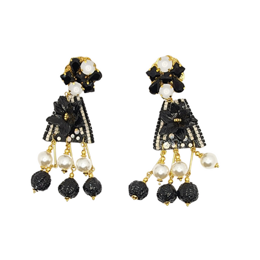 Fiber Triangle Black & White Earrings