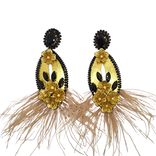 Gold & Black Feather Earring