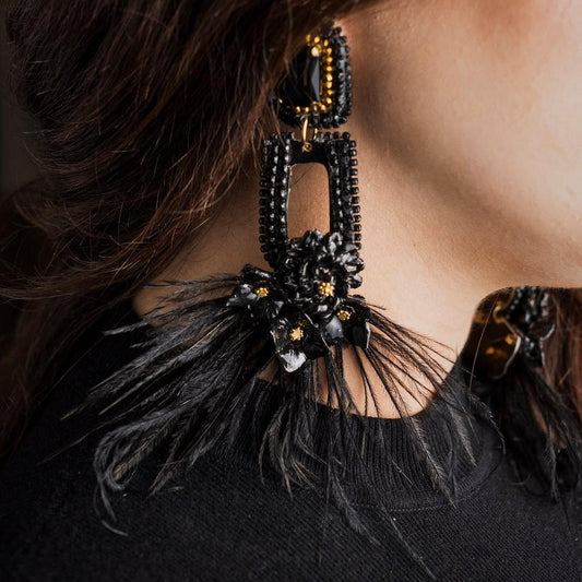 Black Dangling Feather Earrings