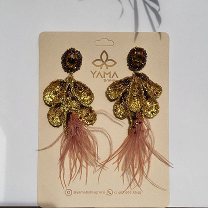 Dangling Gold & Feathers Earrings